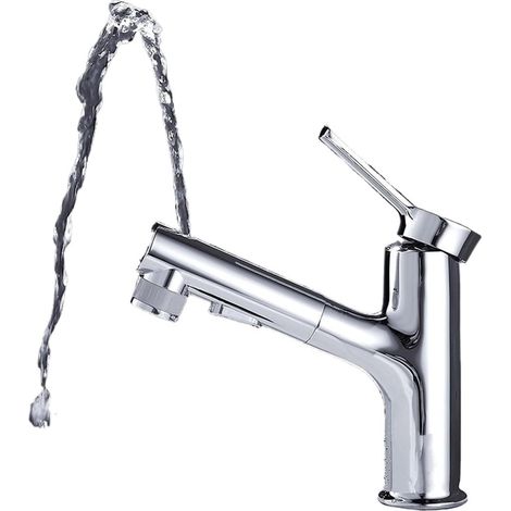 Robinet de cuisine Robinet de salle de bains, lavabo d'eau chaude et froide, mitigeur extractible, lavabo à 360 °, robinet d'évier de cuisine, ménage argent noir gris(Orb) (1/5)