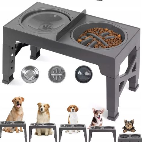 Comedero doble para perro o gato con soporte, de secado lento y antisalpicaduras. (1/5)