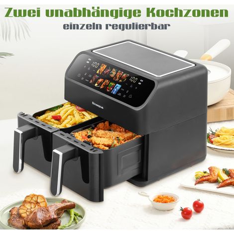 XXL-Heißluftfritteuse 9 l mit Doppelkammer, 2000 W, LED-Display, 80–200 °C, Schwarz HAVRYA (1/5)