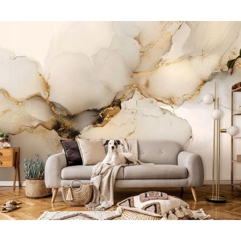 Fototapete Marmor Gold Stein, für Wohnzimmer und Schlafzimmer, 350 x 250 cm – Komplettset inkl. Kleister & Anleitung