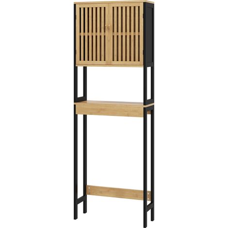 Meuble WC bambou avec placard 2 portes et étagère ouverte (1/5)