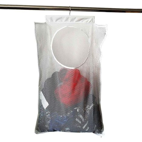 Panier à linge suspendu, pliable, en maille et respirant, blanc (1/4)