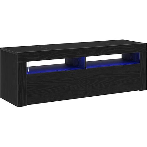 Meuble TV moderne épuré avec étagères 120 x 35 x 40 cm en bois d'ingénierie chêne noir (1/5)