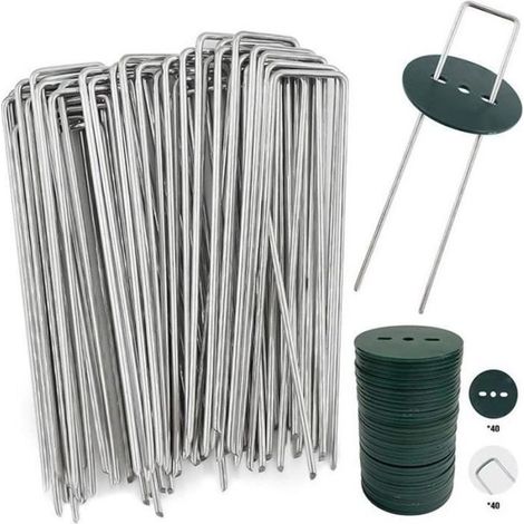 NATTE ANTI-VEGETATION - NAPPE ANTI-MAUVAISES HERBES - TOILE DE PAILLAGE 40 Piquets de Jardin avec Rondelles Piquets de Fixation en