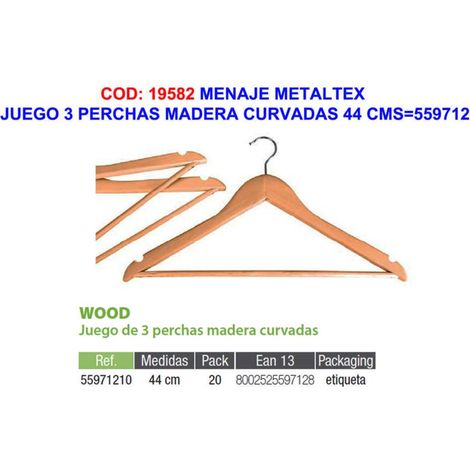 Set di 3 grucce in legno curvato 44 cm Metaltex Kitchenware