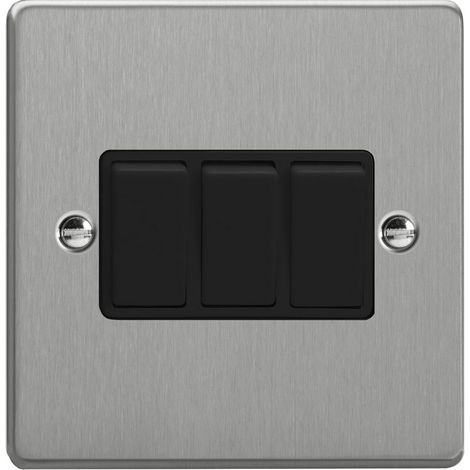 Varilight 3-Gang 10A Rocker Switch - 1 or 2-Way, Brushed Silver