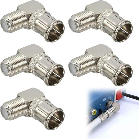 5 Pièces Adaptateur Satellite Coudé à 90°, Câble Coaxiaux Adaptateur Kit, Mâle vers F Femelle, Connecteurs Mâles à Angle Droit, Adaptateurs Coaxiaux D'antenne Satellite à Angle Droit (1/5)