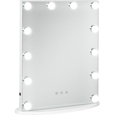 Miroir maquillage Hollywood tactile 41,5x13,5x51 cm blanc, 12 LED réglables, éclairage beauté professionnel