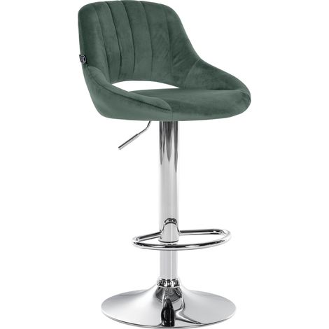 Sgabello da bar regolabile in altezza x1 in velluto verde con schienale traforato e base in metallo cromato 100005733