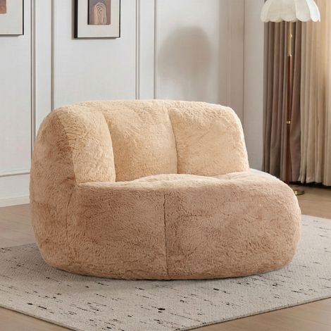 Poltrona Pouf Gigante in Pelliccia Sintetica, Imbottitura in Schiuma Sminuzzata, Maniglia, Multicolore 56 x 45 x 31 cm (1/5)