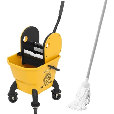 26L Yellow Mop Bucket with Wringer and Mop for Effective Cleaning Solutions in Homes and Businesses.