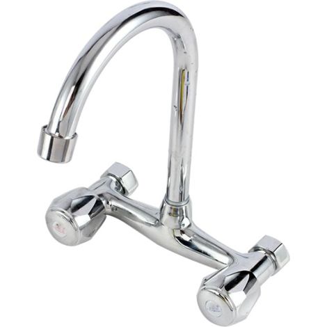 Robinet de cuisine mural classique, aérateur amovible pour plus de flexibilité et de polyvalence, deux leviers pour un réglage précis de la température