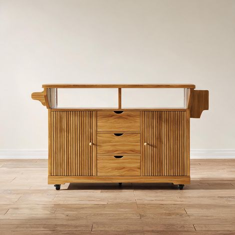 Table roulante avec rallonges escamotables 95 cm bois brun en MDF (1/5)