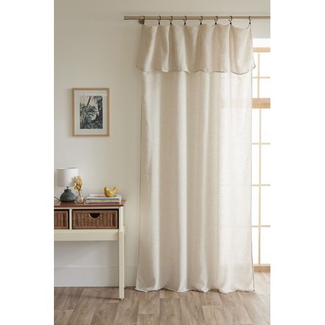 Rideau ajustable + 8 anneaux pince 140 x 270 cm Polyester fils teints effet chambray DUA Sable (1/4)