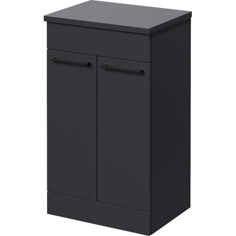 Napoli 390 Gloss Grey 500mm 2 Door Vanity Unit for Countertop Basins - 500mm - Matt Black 160mm Handle