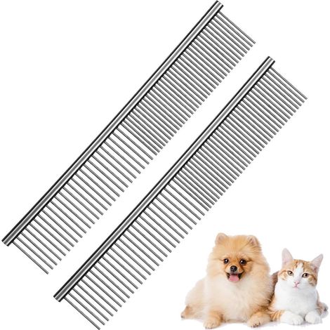 Peigne pour chien à poils longs, brosse en acier, peigne pour démêler les nœuds - Lot de 2-AquaForge