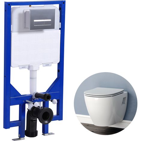 Modern Bathroom Wall Hung Toilet 1.14M Concealed Cistern Frame Set Round WC pan UF Soft Close Seat