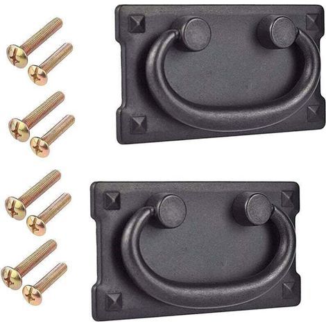 2 Pièces Poignée - Noir Porte Rectangulaire Poignée Tiroir Vintage Poignée à Anneau pour Meuble Classique avec Vis (1/4)