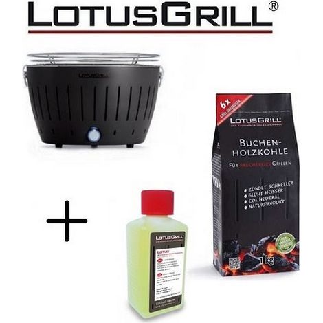 Barbecue Nero con Batterie e Cavo di Alimentazione USB + 1Kg di Carbonella di Faggio + Gel Combustibile Inodore per Barbecue 200ml -Lotus Grill (1/3)