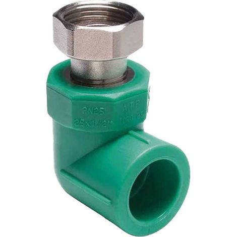 "GOMITO FILETTATO FEMMINA CON CODOLO E DADO IN PPR VERDE PN 25 Ø25 x 3/4""""F G"