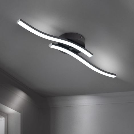 Plafonnier LED dimmable design moderne courbé 2 lumières 6000K – luminaire noir pour chambre, entrée et cuisine