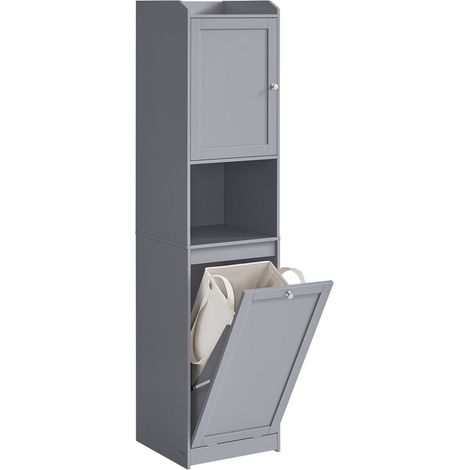 Mueble de baño con cesto para ropa armario alto bolsa interior extraíble con asas compartimento con puerta 40 x 40 x 170 cm gris 120006488 (1/5)