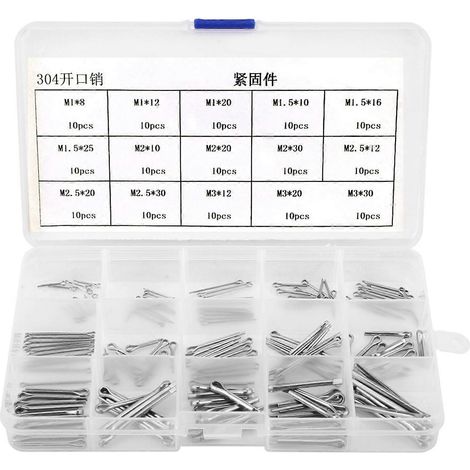 150 Stück, 15 Sorten, Splint-Set aus Edelstahl 304, M1, M3