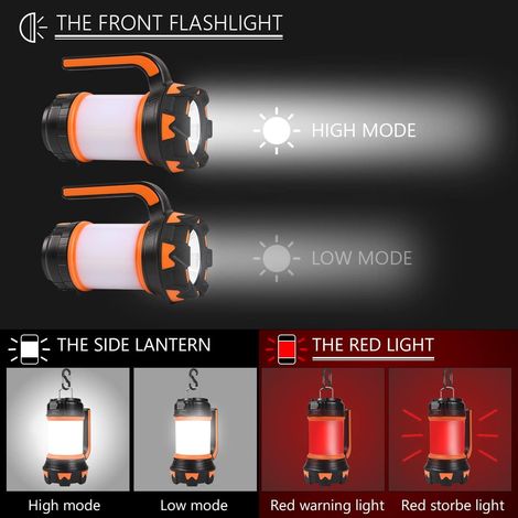 Lanterne LED rechargeable, Lampe de camping 1000 lumens 4000mAh 360°, Spot LED rechargeable portable, Super puissant, 6 modes de lumière de camping, câble USB inclus, étanche IPX4 [Classe d'énergie A+ (1/4)