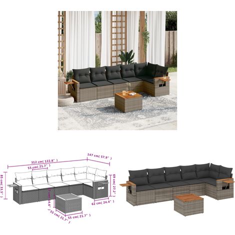 Salon de jardin avec coussins 7 pcs gris résine tressée - Salon De Jardin - Canapé Extérieur - Mobilier De Jardin - Set Salon De Jardin - Résine Tressée - Home & Living (1/3)