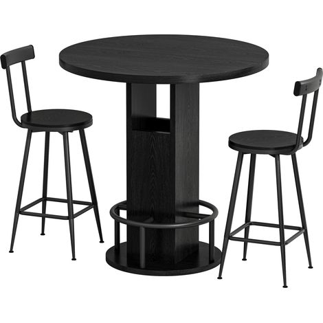 Set tavolo bar rotondo con 2 sgabelli 80 cm nero in truciolare e acciaio (1/5)