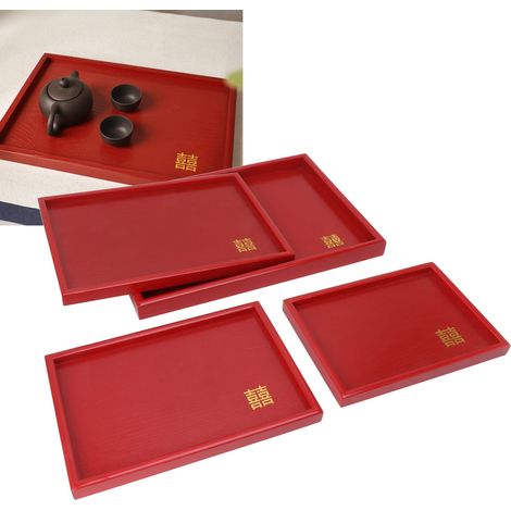 Plateau de banquet de mariage, plateau à thé rouge traditionnel chinois, plateau à fruits, plateau à bonbons, plateau carré en bois (1/5)