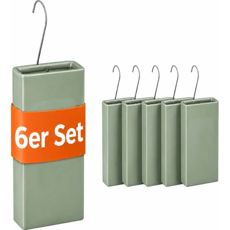Relaxdays Luftbefeuchter Heizkörper, 6er Set, Wasserverdunster für Heizung, zum Hängen, Keramik, Raumbefeuchter, salbei