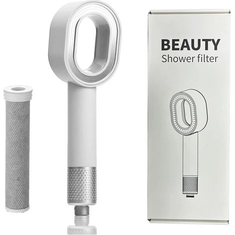 Soffione doccia ad alta pressione, a risparmio idrico, colore bianco. (1/2)