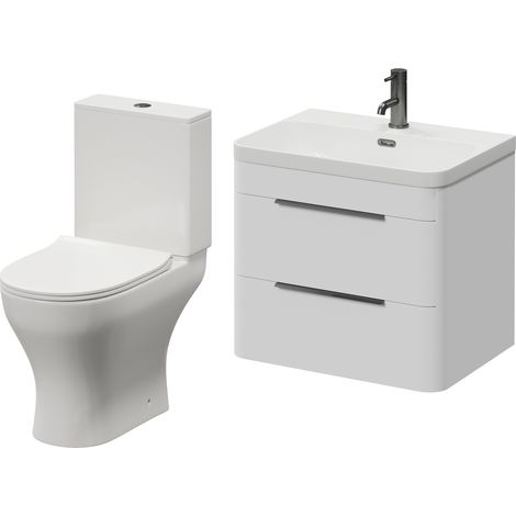 Oslo Gloss White 1150mm Wall Mounted Vanity and Jubilee Toilet Suite with Fina Basin - 1150mm - Gunmetal Grey 300mm Finger Pull