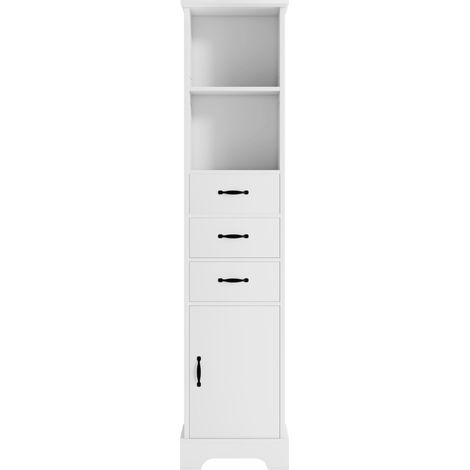 Mobile bagno alto 38 x 26 x 172,5 cm in MDF bianco con 3 cassetti e ripiani regolabili (1/5)
