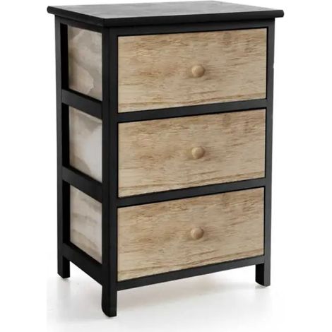 Holzkommode mit 3 Schubladen 40 x 29 x 58 cm, schwarze Lackierung und natürliche Holzfronten