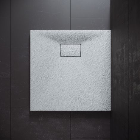 SONNI Receveur de douche 80x80cm Receveur de douche plat de haute qualité pour cabine de douche Salle de bain SMC blanc 30mm texture ardoise antidérapant, design découpable (1/5)