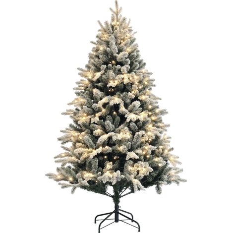 HOMCOM Künstlicher Weihnachtsbaum, 180 cm Christbaum mit 793 Spitzen, Kunstschnee, klappbar Stahlständer, für Weihnachten Deko, Grün (1/5)