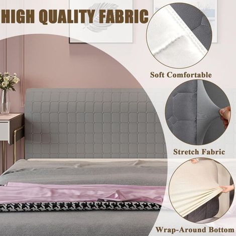 (Grigio scuro, 160 cm) Copritestiera elasticizzato con motivo in rilievo, tinta unita, morbido elastico, universale, lavabile, protezione per testiera. (1/3)