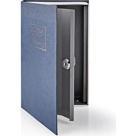 Nedis Libro Caja Fuerte con Cerradura de Llave Diseño Realista Plata Azul