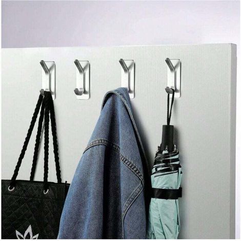 Lot de 4 crochets adhésifs muraux en acier inoxydable, crochets porte-serviettes pour cuisine et salle de bain, crochets de toilette sans perforation, crochets adhésifs muraux carrés