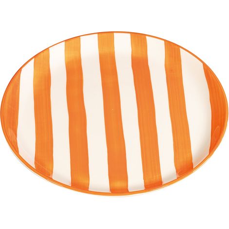Set 2 Piatti Piani Artigianali Decorati a Righe Colore Arancione d.28 cm Design Italiano Elegante per Servizio Tavola Alta Qualità Made in Italy