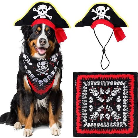 Dog Costume, Skull Print Hat with Bandana Pet Costume Halloween Cosplay Set for Dog and Cat for Halloween Party (1/5)