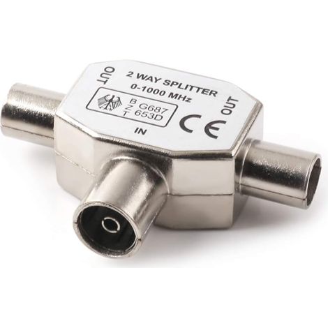 Connecteur coaxial pour deux antennes femelles, type T/F. Distributeur d'antenne entièrement blindé. Distributeur bidirectionnel pour adaptateurs TV/T.