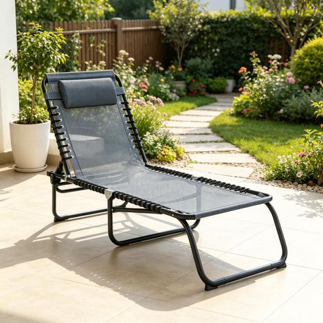 Chaises longues pliantes grises, chaises de piscine, sièges inclinables en maille respirante pour 4 personnes (1/5)