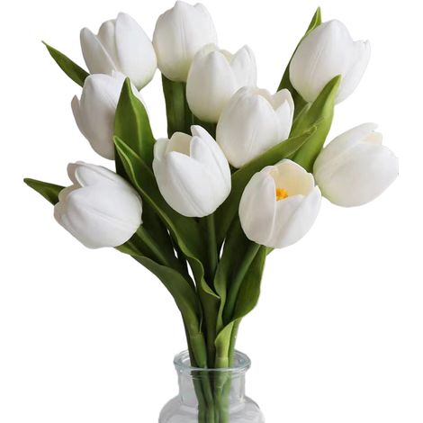 Tulipe Artificielle - 35 cm - Tête 3,8 cm - Tige en Plastique - Fleurs en Polyuréthane PU - Décoration Intérieure Extérieure - Lot de 10 (1/5)