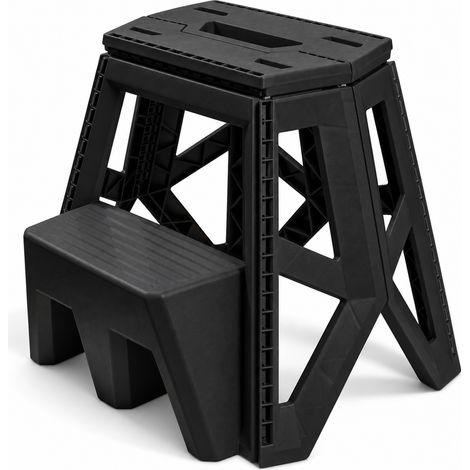 Sgabello Pieghevole 40 cm Portata 150 kg Salvaspazio Antiscivolo Nero (1/4)