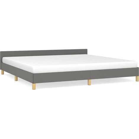 Lit avec tête de lit Gris foncé 200x200 Tissu (1/5)