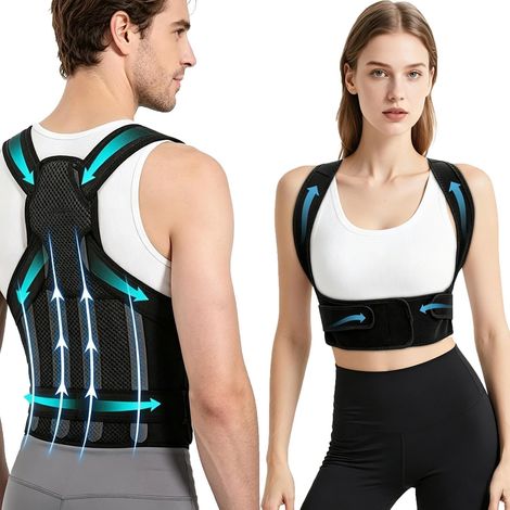 Correcteur de posture 2 pièces, correcteur de dos, ceinture de soutien lombaire ajustable pour hommes et femmes, noir, taille L, pour le dos, la nuque et les épaules (1/5)