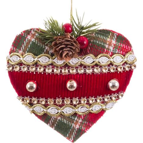 Décoration sapin de noël classique coeur tissu 11x4x12cm